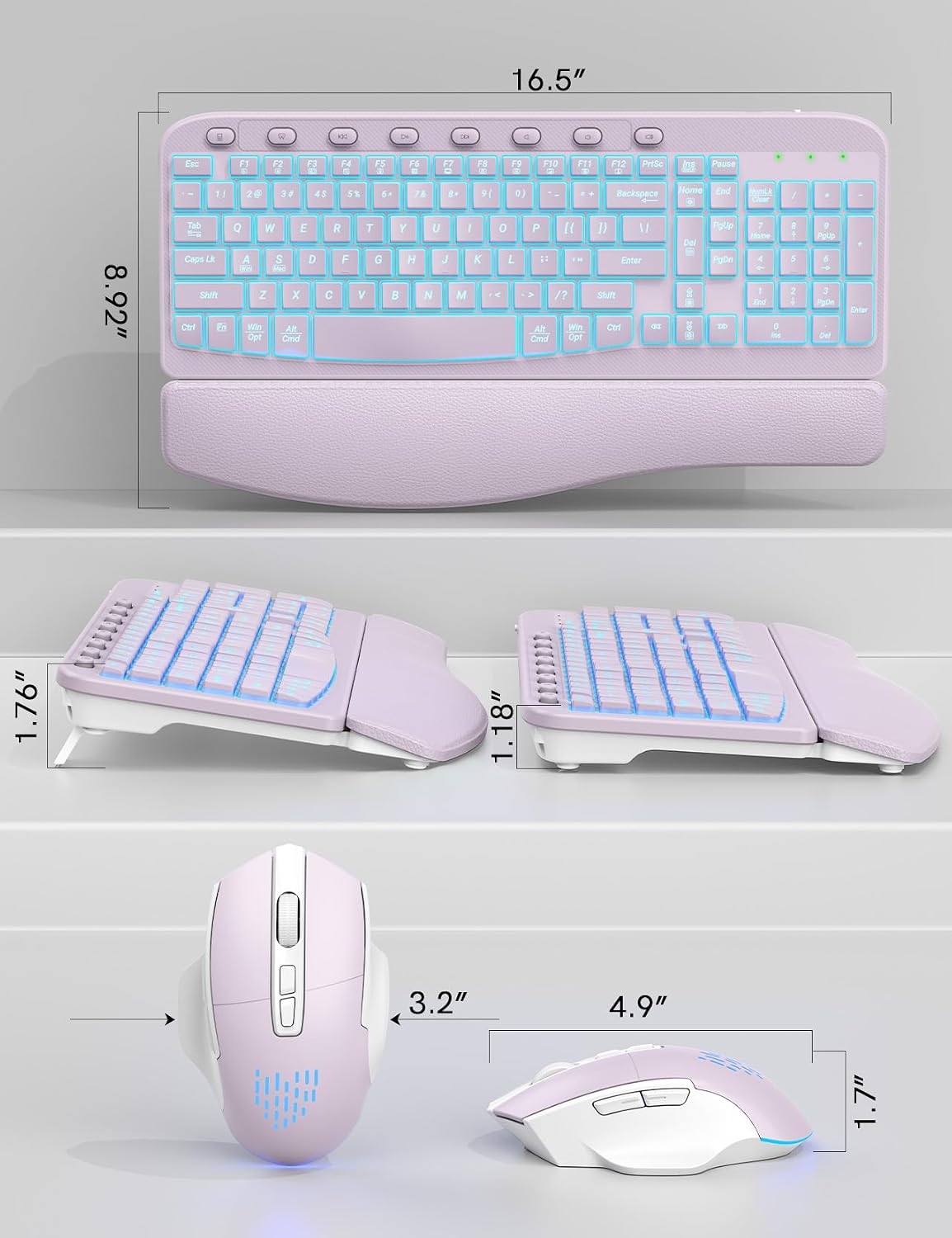 SABLUTE Combo de teclado y mouse inalámbricos, onda ergonómica con...
