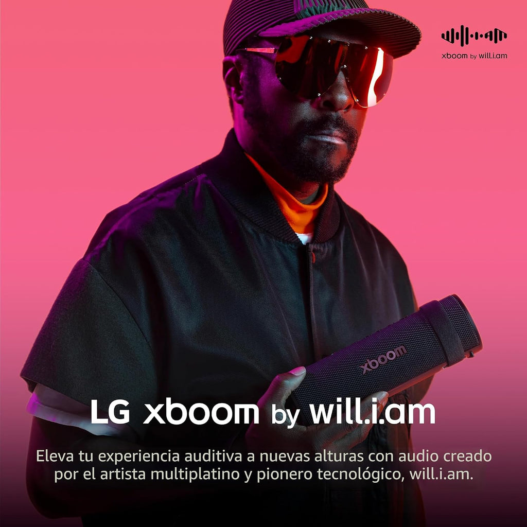 LG xboom Grab by will.i.am, altavoz Bluetooth portátil para deportes y atletas, hasta 20 horas, IP67 resistente al polvo y al agua, correas de transporte ajustables. Perfecto para ciclismo y senderismo