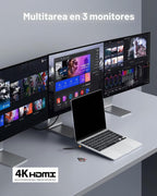 Baseus Estación de acoplamiento para portátil, estación de acoplamiento multitarea 4K con 2 HDMI+DP, PD, 3 USB-A, RJ45, audio, lector de tarjetas TF/SD, concentrador USB compatible con MacBook/Dell/HP