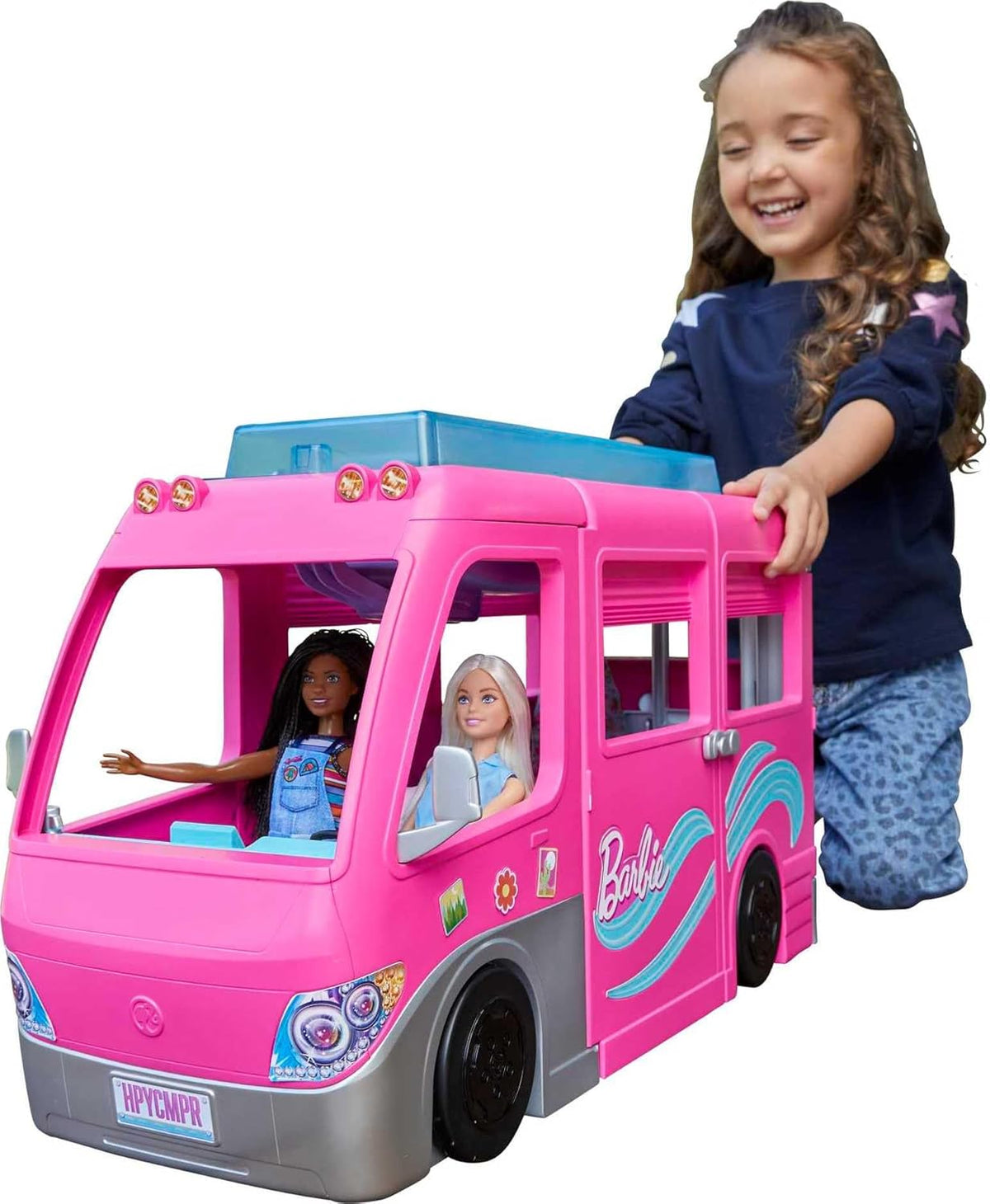 Barbie Camper, juego de muñeca con 60 accesorios, tobogán de 30 pul...