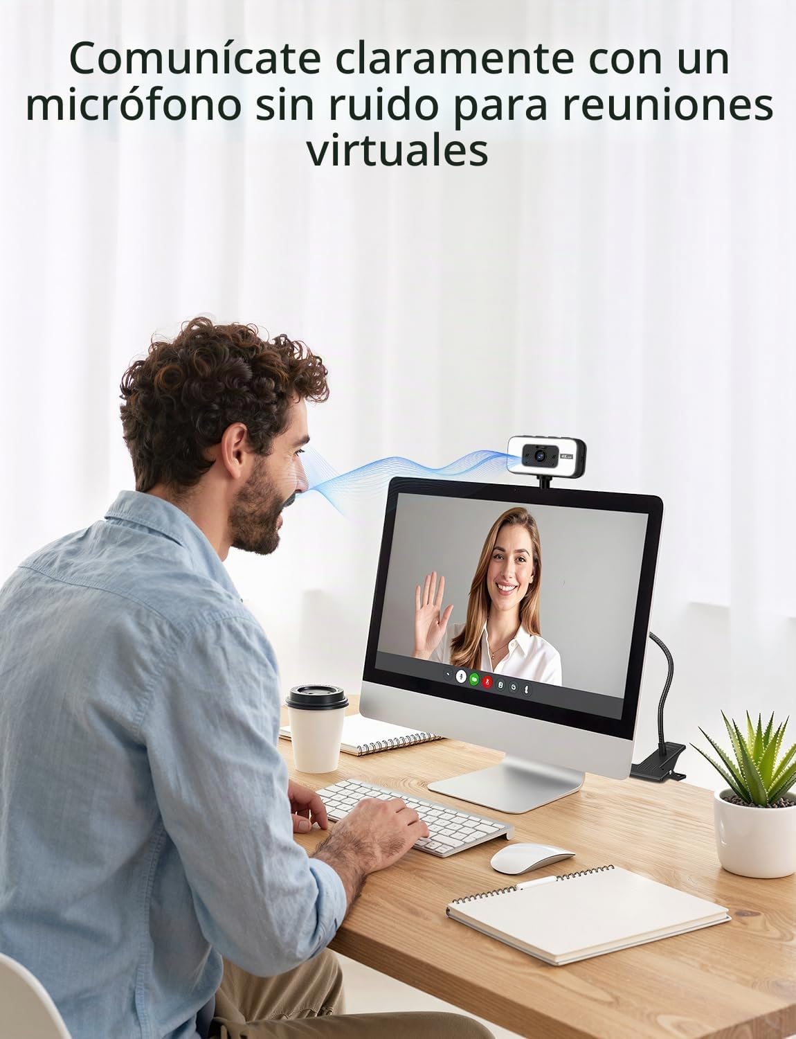 Cámara web 4K para PC con luz, enfoque automático PDAF y micrófono para