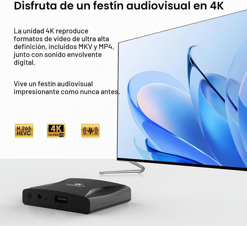 ACEMAX Reproductor multimedia de señalización digital 4K: reproducción automática y video USB, no necesita WiFi, soporta USB de hasta 8 TB y MicroSD de 1 TB, reproductor multimedia HDMI 4K H.265 para pantallas de TV