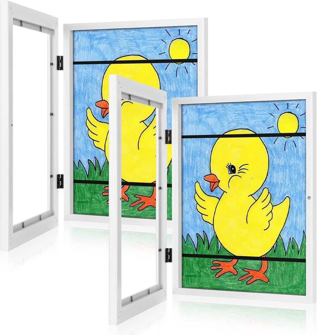 [Paquete de 2] Marcos de arte para niños, marcos de arte para niños, de 8.5 x 11 pulgadas, con apertura frontal, intercambiables, marco de almacenamiento de ilustraciones blancas para pared, con