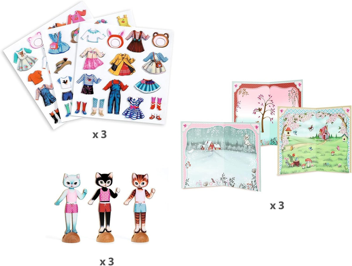 DJECO, Calcomanías de vestir para niños, 3 gatos de madera, más de 65