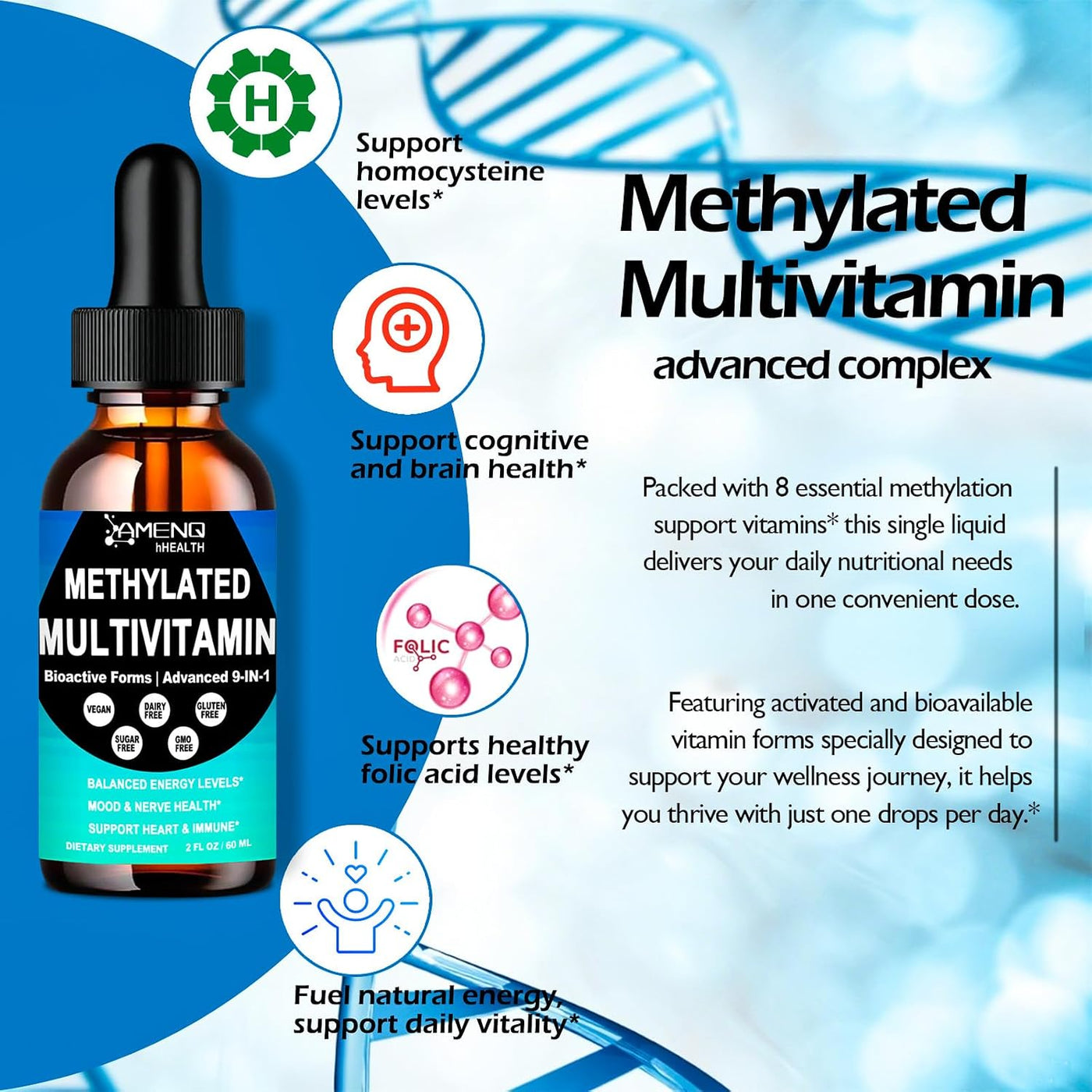 Multivitamínico metilado para hombres, mujeres y niños, complejo B...