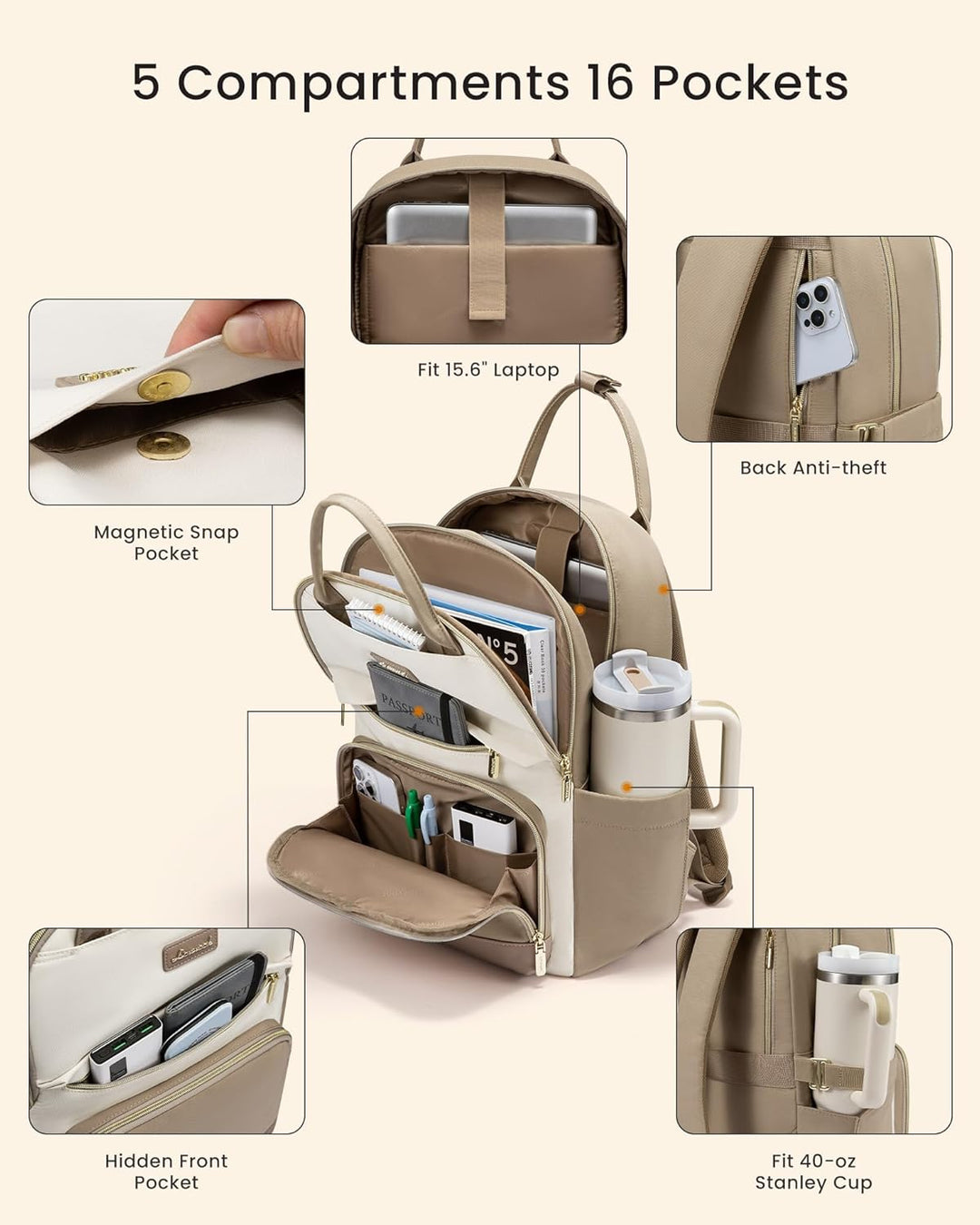 LOVEVOOK - Mochila para laptop para mujer con bolsillo gigante para...