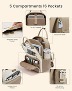 LOVEVOOK - Mochila para laptop para mujer con bolsillo gigante, Caqui beige, 15,6 pulgadas