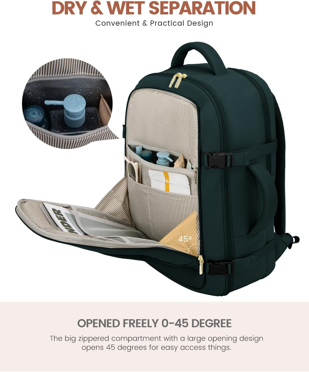 LOVEVOOK Mochila de viaje para mujer y hombre, Verde oscuro, Mochil...