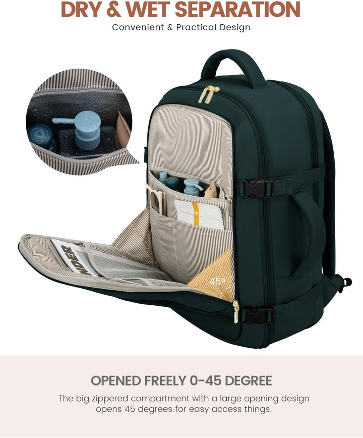LOVEVOOK Mochila de viaje para mujer y hombre, Verde oscuro, Mochil...