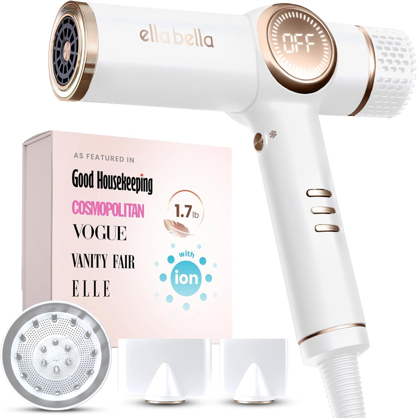 ELLA BELLA® Secador de pelo iónico profesional con difusor \u2022 S...