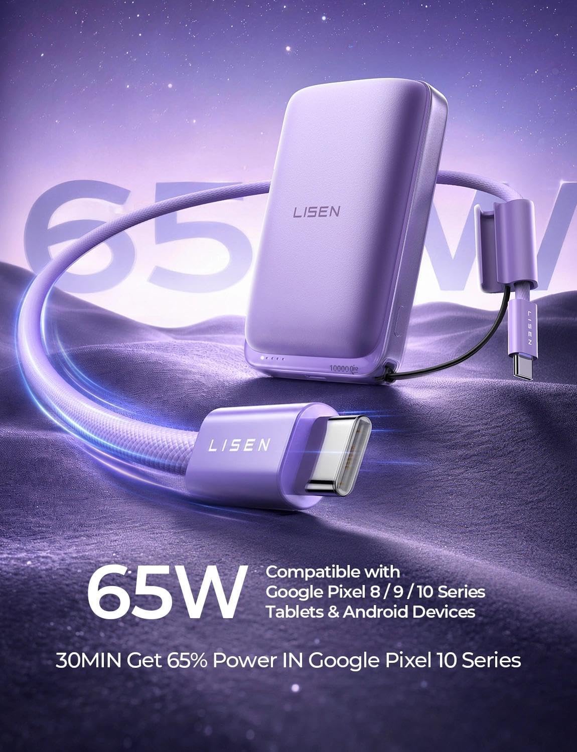 LISEN Cargador portátil magnético para iPhone 10000mAh, Violeta suave