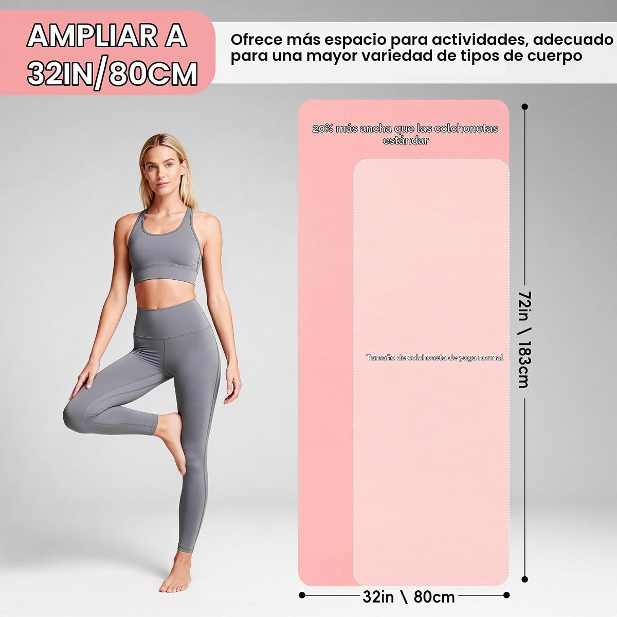 Tapete de yoga extra ancho de 72 x 32 pulgadas, tapete de ejercicio antideslizante de TPE para entrenamiento en casa, tapete de yoga grande de alta densidad de 0.236 pulgadas para hombres y