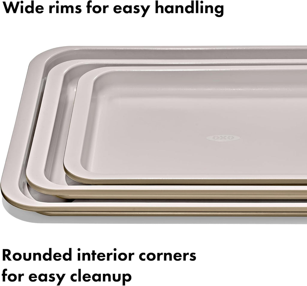 OXO Good Grips - Bandeja de media hoja antiadherente de metal recubierta de cerámica para hornear – Biscuit