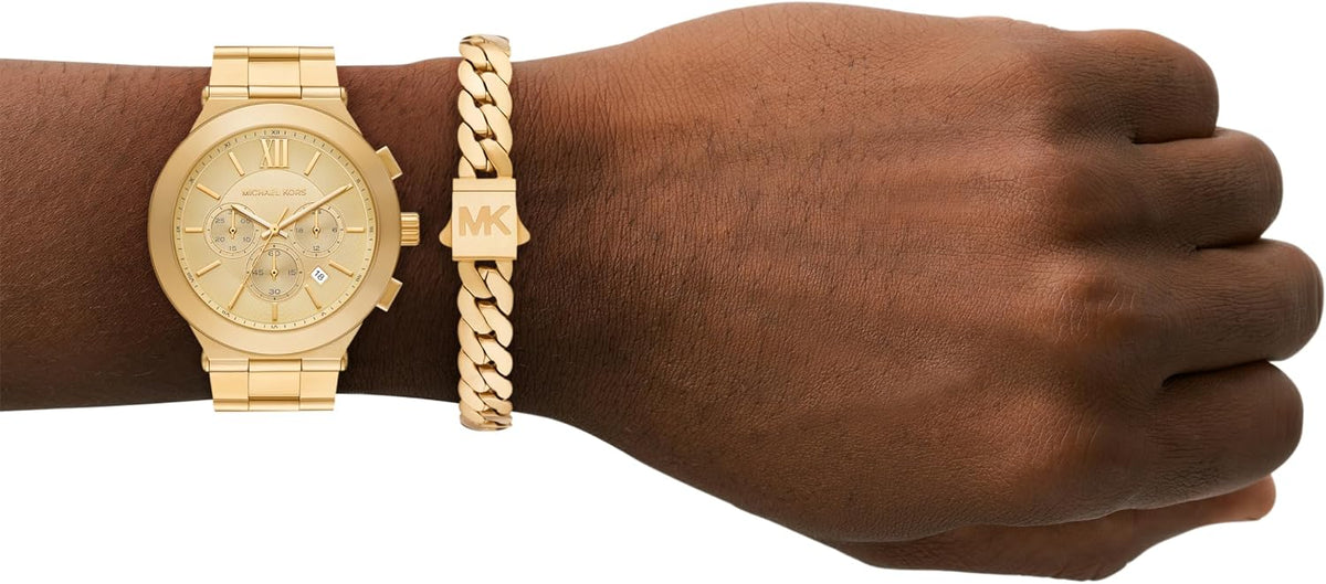 Reloj de hombre Michael Kors Billie Chronograph en tono dorado de acero inoxidable y juego de pulsera (Modelo: MK9270SET)