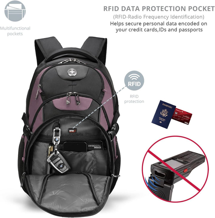 swissdigital Mochila para portátil de viaje de negocios, para hombr...