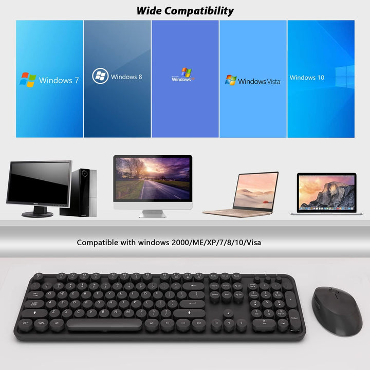 Combo de teclado y mouse inalámbricos, bonito teclado retro de tama...