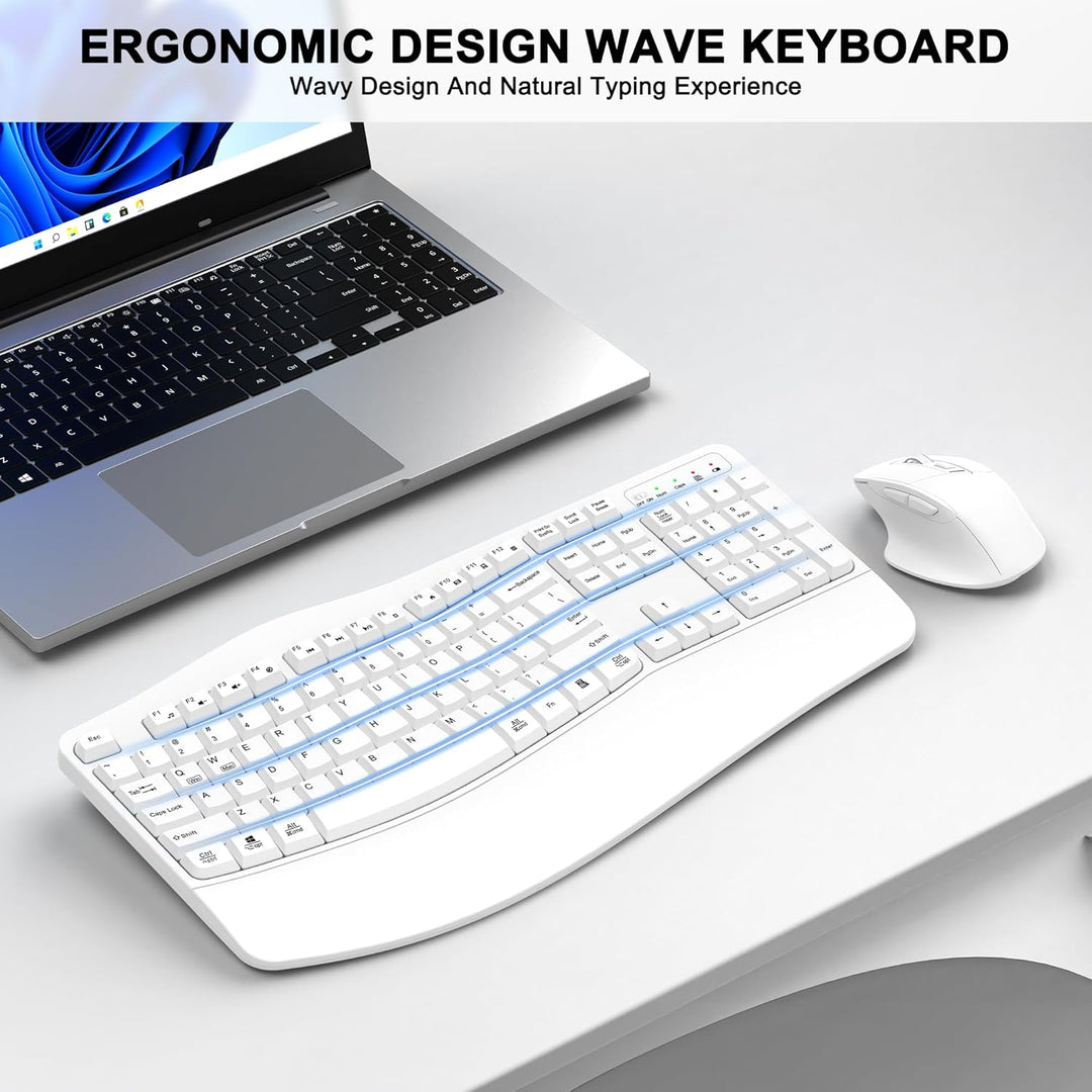 Combo de teclado y mouse inalámbricos, teclado ergonómico de tamaño...