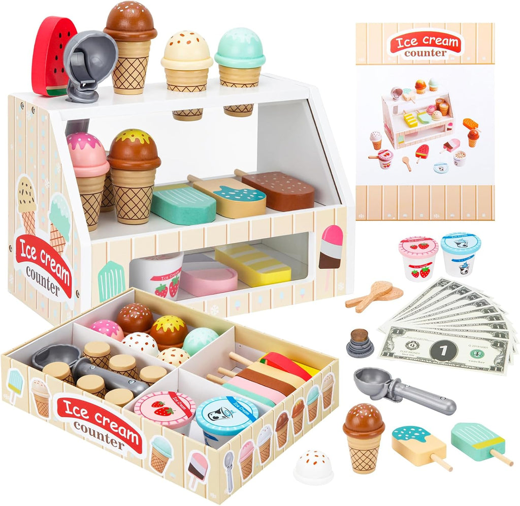 Juego de juguetes de madera para contador de helados, juego de comida para