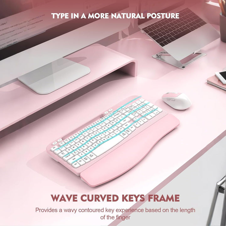 Combo de teclado y mouse inalámbricos, teclado ergonómico de tamaño...