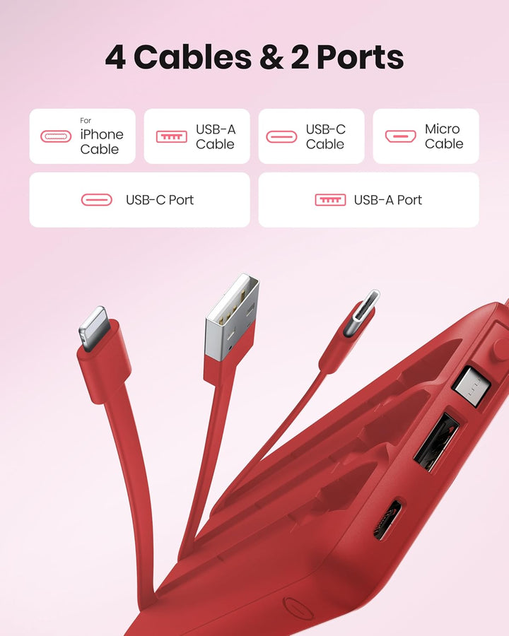 Coowisty Cargador portátil con cables incorporados, banco de energí...