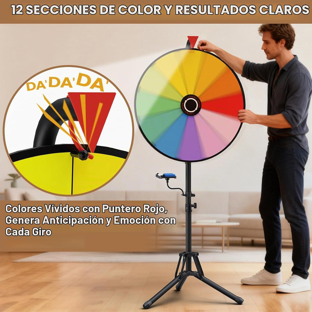 KOOV - Rueda de premio de 24 pulgadas con soporte para trípode, rueda giratoria de color de 12 ranuras