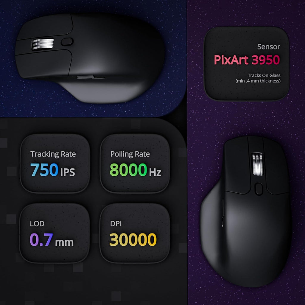 Keychron Ratón inalámbrico para juegos M6 8K, 2.4G/Bluetooth/cableado, sensor PixArt 3950, sondeo de 8000Hz, clics silenciosos, 5 perfiles de memoria integrados para Plug & Play, programable para Mac