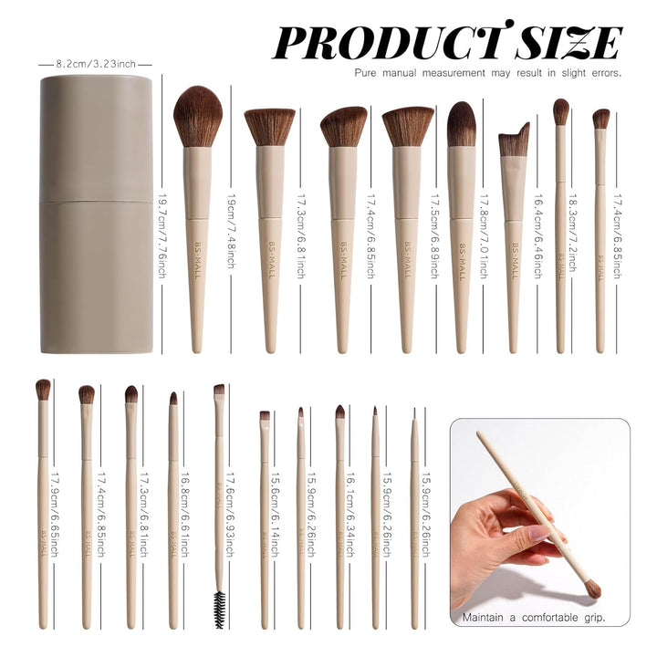 BS-MALL - Juego profesional de 18 brochas de maquillaje con cerdas...