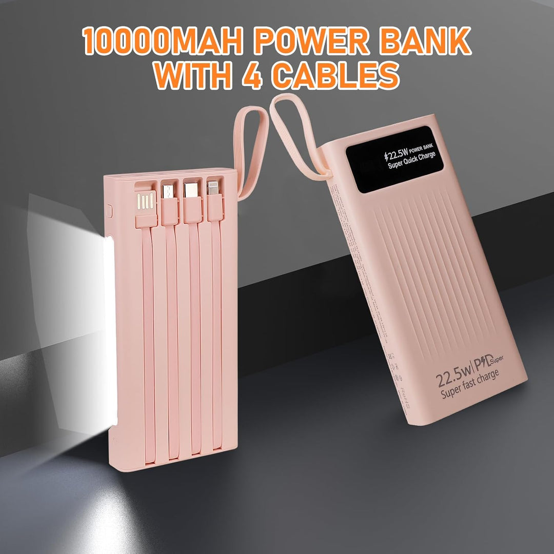 Cargador portátil con cables integrados, banco de energía de 10000...