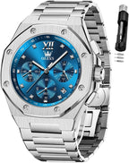 OLEVS Reloj para hombre Big Face Acero inoxidable Impermeable Luminoso Diamante