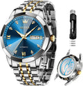OLEVS Relojes de Hombre Esqueleto Automático Lujo de Negocios Diamante Autoentregado (Self Winding) Reloj de Pulsera de Acero Inoxidable con Calendario