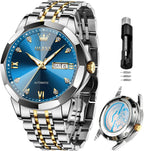 OLEVS Relojes de Hombre Esqueleto Automático Lujo de Negocios Diamante Autoentregado (Self Winding) Reloj de Pulsera de Acero Inoxidable con Calendario