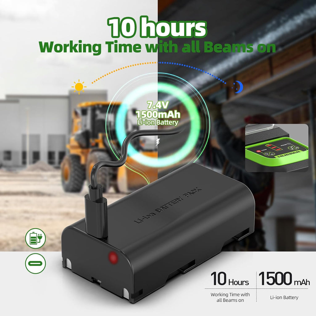 Huepar Láser de línea cruzada verde autonivelante de nivel láser con 2 puntos de plomada herramienta láser - Línea horizontal de 360° más láser de nivel vertical de 140° con puntos arriba y abajo - Soporte recargable y magnético 7211CG