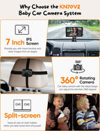 Kidsneed Cámara de Auto para Bebé con Pantalla Dividida de 7" para 2 Niños con Cámaras Duales de Asiento