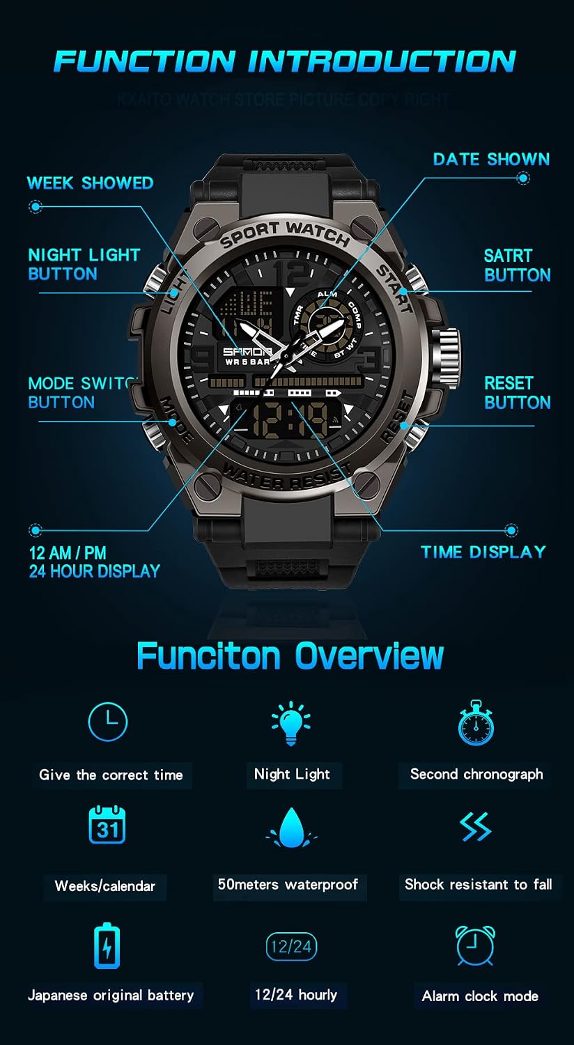Relojes deportivos para hombre al aire libre, impermeable, militar, fecha, tácticas, LED, alarma, cronómetro