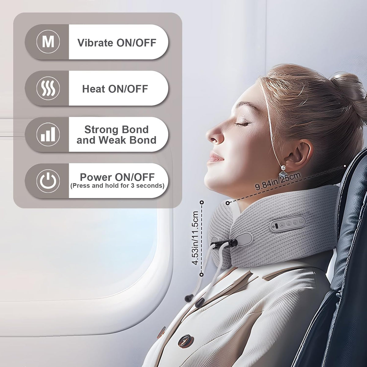 Masajeador de Cuello Eléctrico, Almohada de Viaje Portátil con Masaje y Calor, Almohada de Cuello Recargable y Vibrante, Perfecta para Alivio del Dolor en Casa, Oficina, Viaje, Ideas de Regalo para el