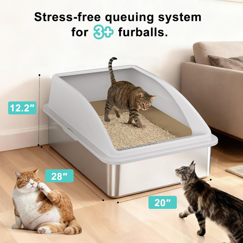 AIPERRO Caja de arena de acero inoxidable extra grande para gatos grandes y