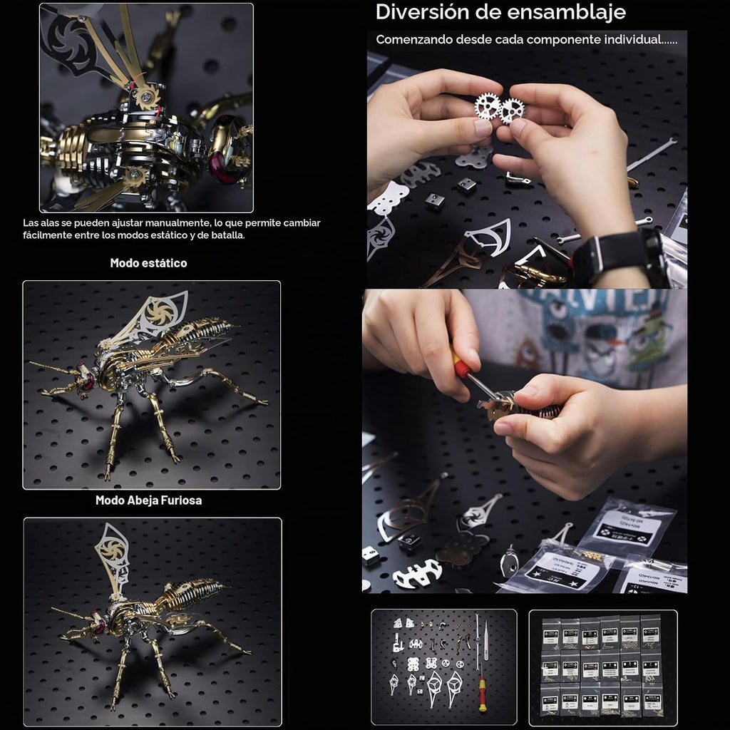 Rompecabezas de metal 3D para adultos, kits de modelo de avispa mecánica, bloques de construcción, avispón gigante del norte, montaje difícil de bricolaje para hombres