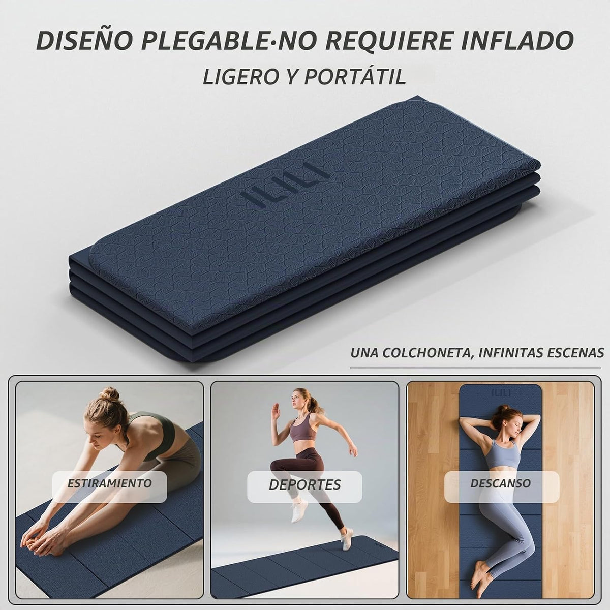 ILILI Alfombra de yoga plegable 71 * 24 * 0.3 pulgadas