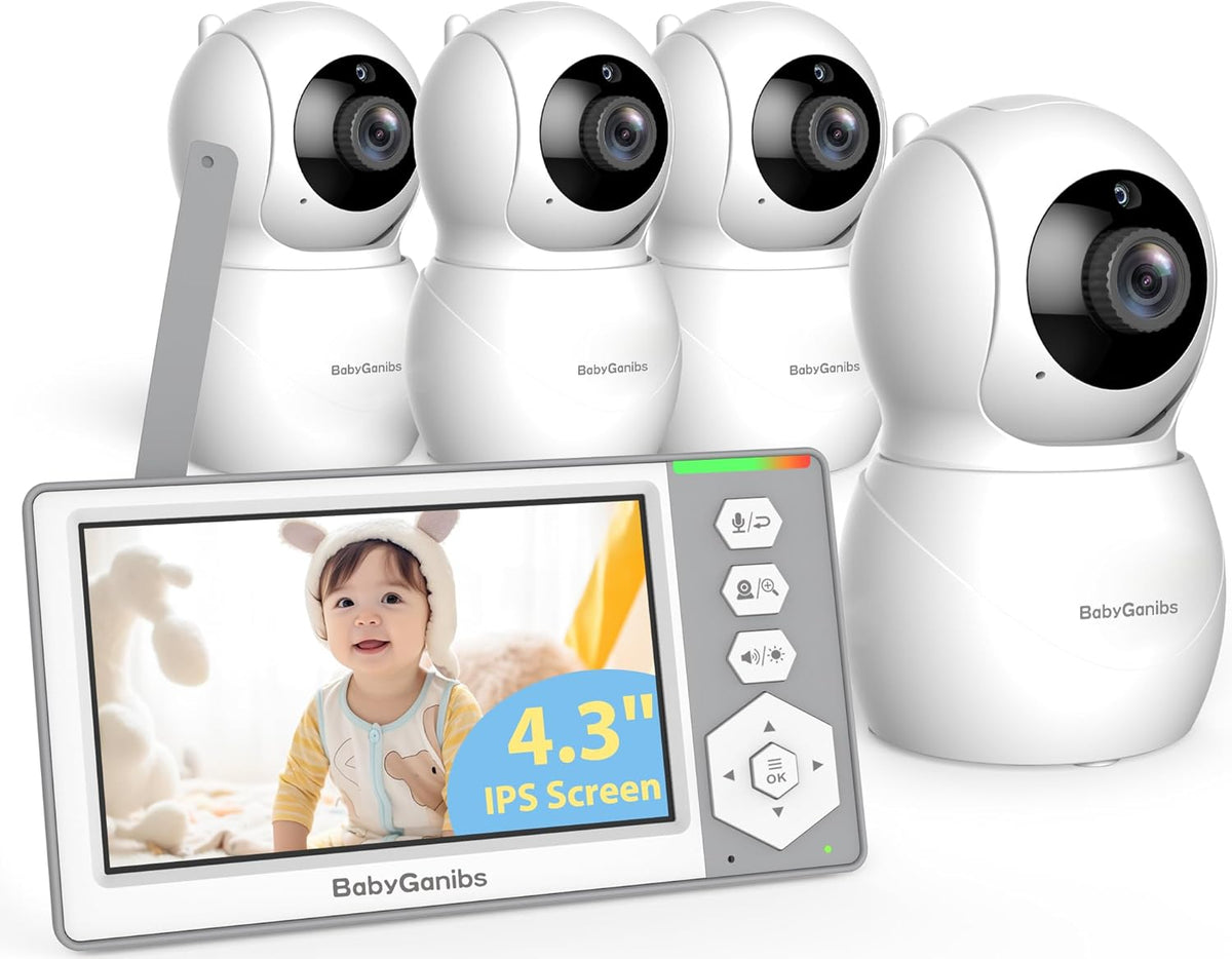 Monitor de bebé Baby Ganibs con 4 cámaras en espera con batería de...