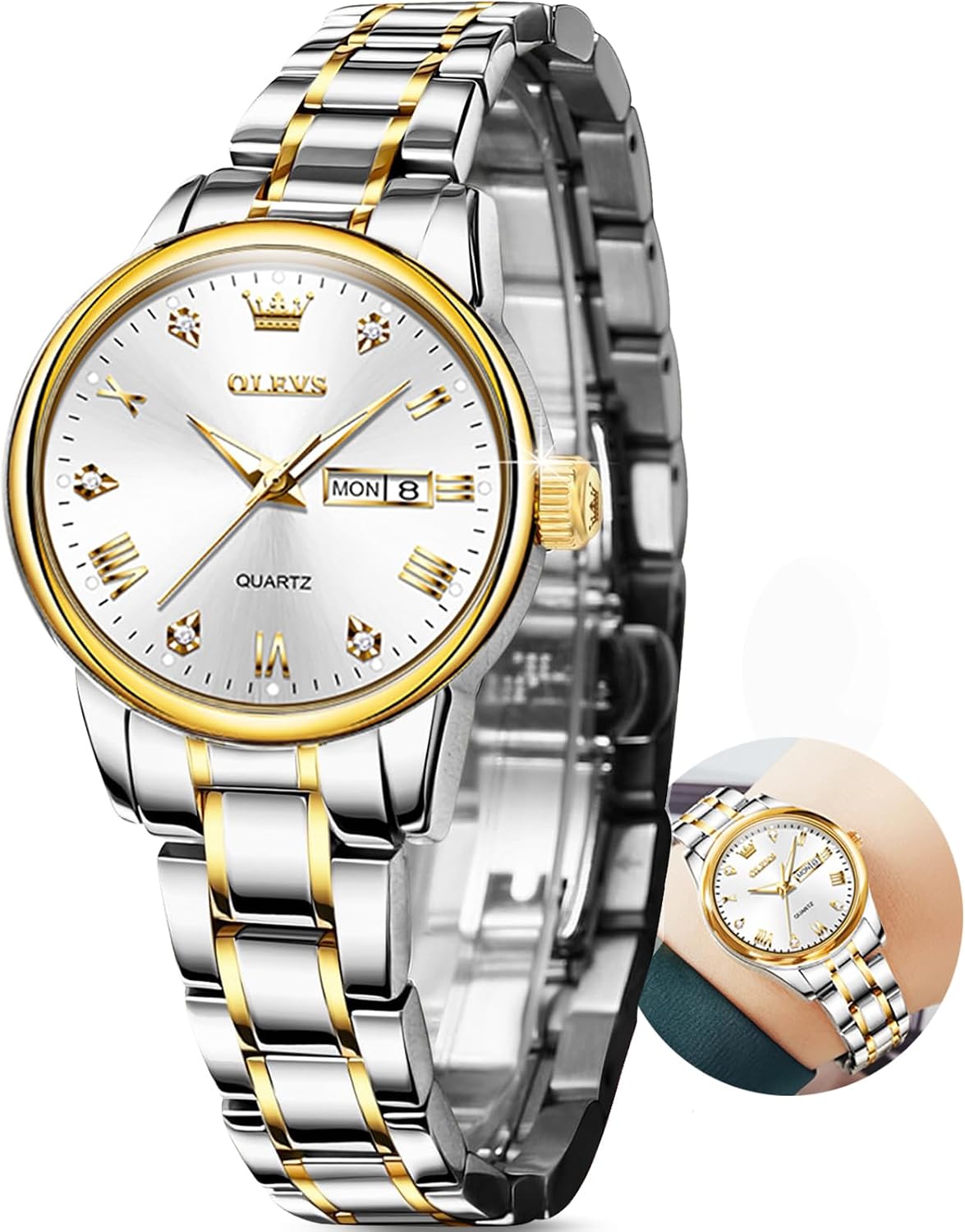OLEVS Reloj de Lujo para Mujeres, Modo Pequeño de Muñeca, Acero Inoxidable, Reloj para Damas, Calendario