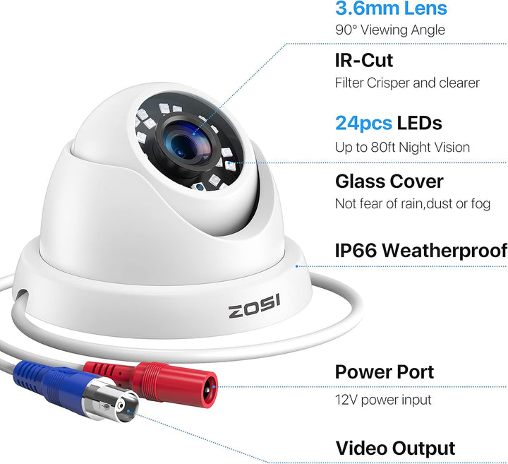 ZOSI - 4 Pack 2MP 1080p HD-TVI Cámara de seguridad para el hogar, e...