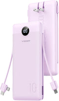 VEGER Cargador portátil, banco de energía de 10000 mAh, enchufe de pared integrado y cables