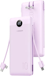 VEGER Cargador portátil, banco de energía de 10000 mAh, enchufe de pared integrado y cables