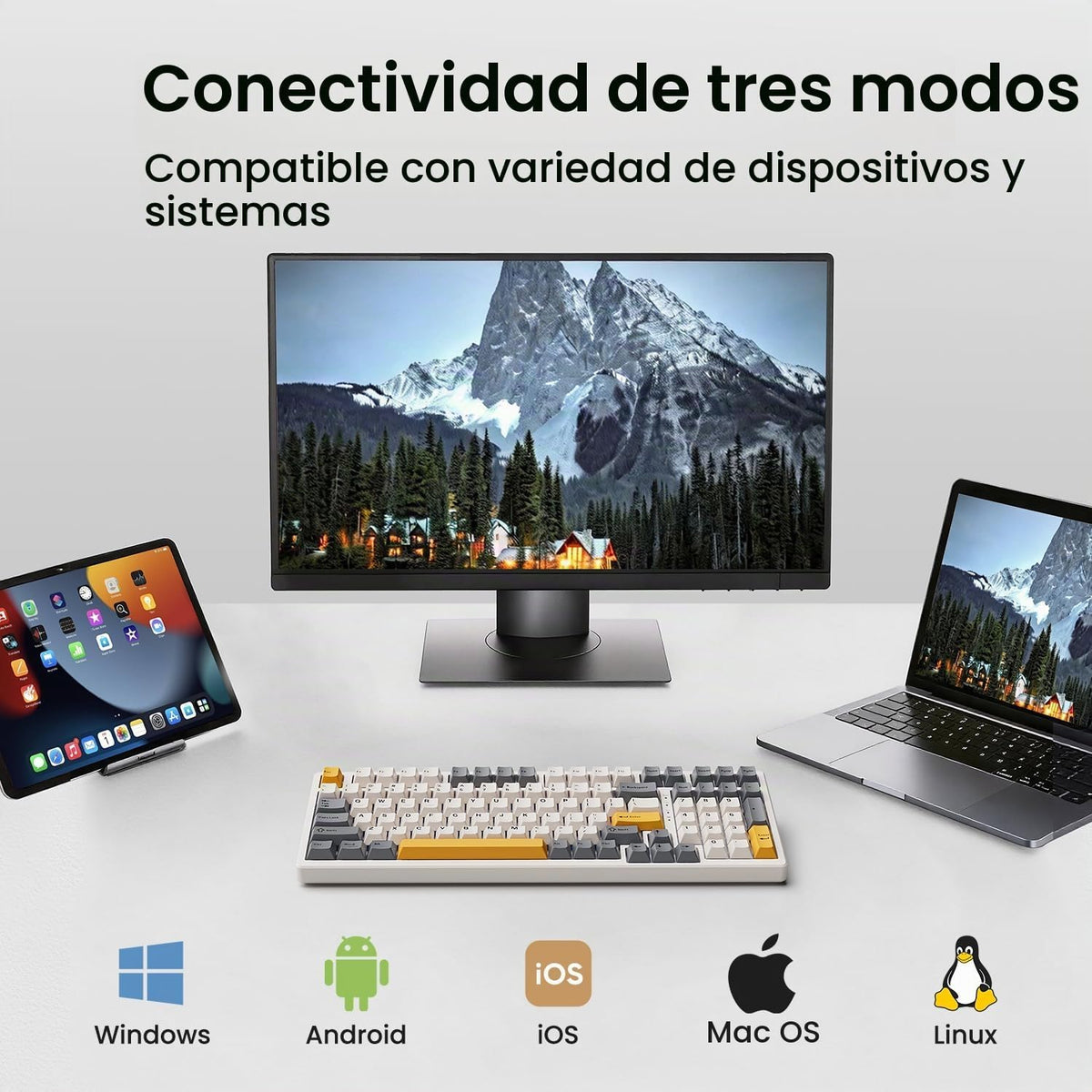 Kisnt Teclado mecánico inalámbrico KN98, diseño compacto de 99 teclas con teclado numérico, Bluetooth/2.4G/USB‑C, intercambiable en caliente, retroiluminación RGB personalizada, batería de 8000 mAh