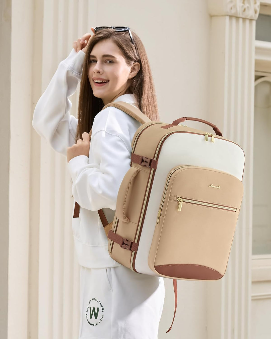 LOVEVOOK Mochila de viaje de mano, Cálido Beige-crema-moca Marrón,...