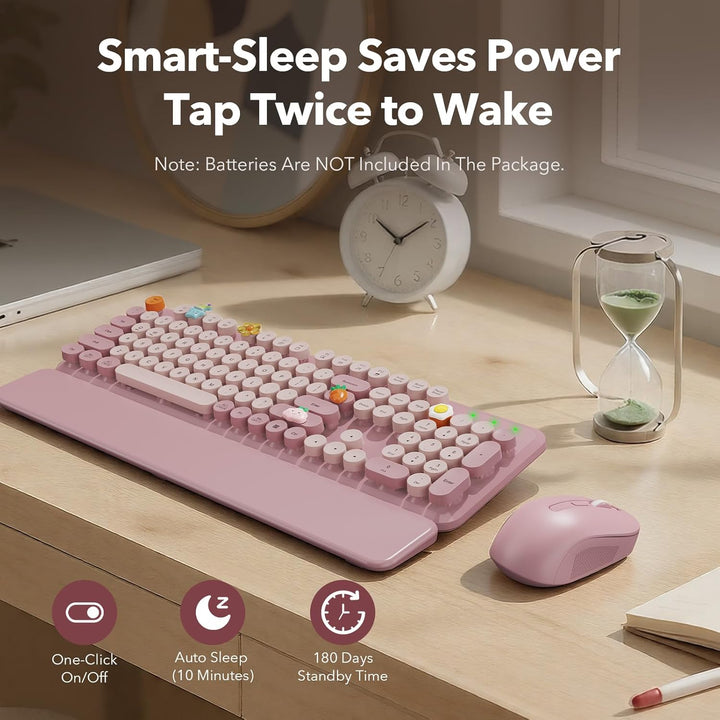 Combo de teclado y mouse inalámbricos, teclado estilo máquina de es...