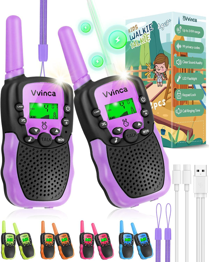 Vvinca - Walkie Talkies para niños, juego de walkie talkies recarga...