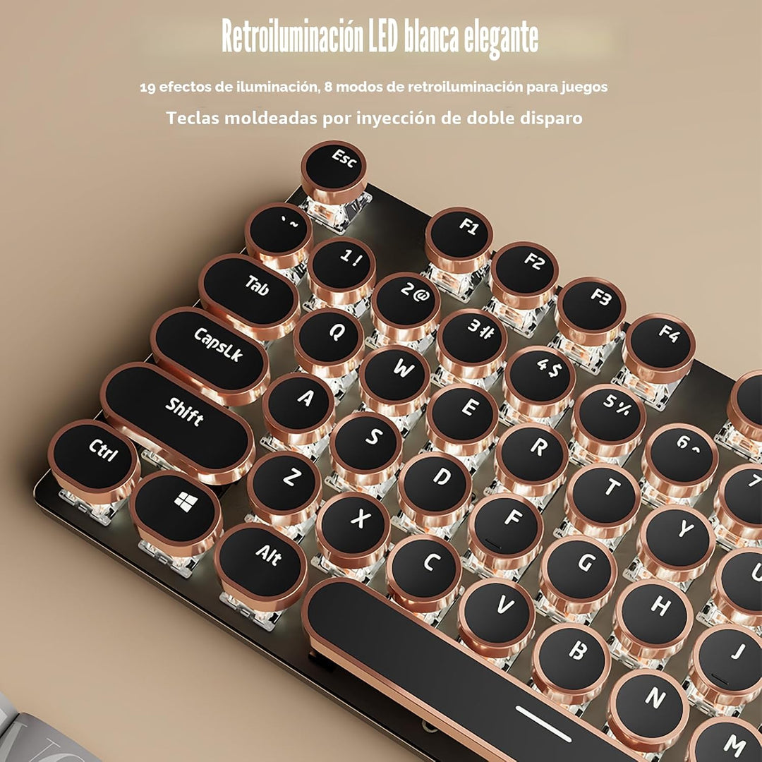 TISHLED Teclado Mecánico para Juegos Estilo Máquina de Escribir, Re...