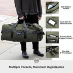 45/80/100/120L Bolsa de lona con ruedas, bolsa de viaje extra grande duradera + bolsa de aseo personal, resistente, plegable con correas para el hombro, uso como equipaje o mochila