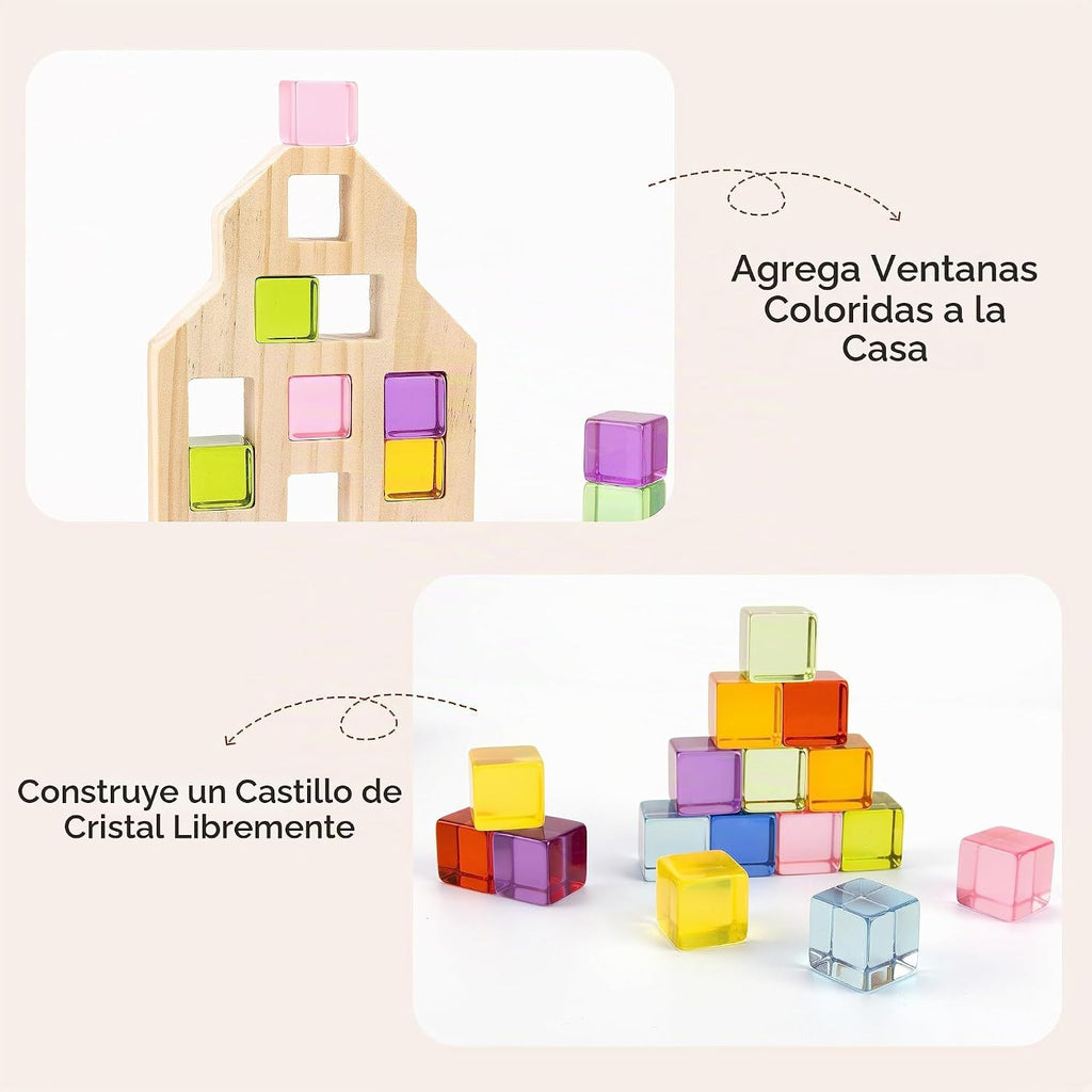 Woodtoe 36 bloques de gemas acrílicas de arcoíris, bloques de madera para